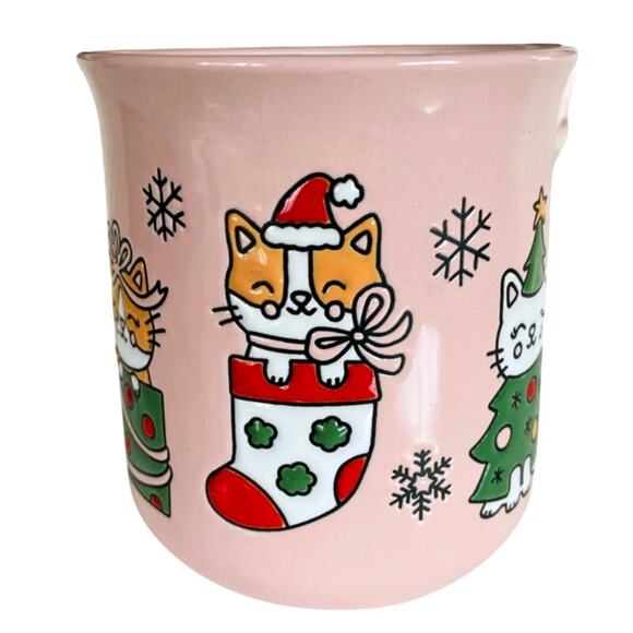 Clementine CATS Christmas Mug 16oz Pink Ceramic Holiday NEW - Picture 3 of 10